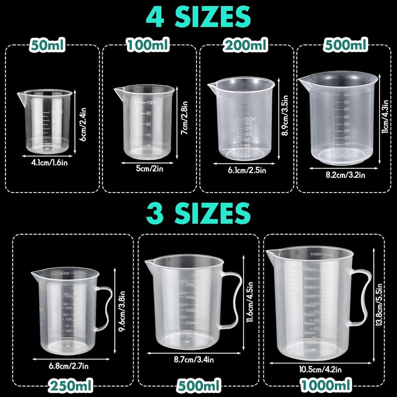 Kingdder 58 Pcs Plastic Beakers Set Include 6 Graduated Cylinder 7 Beakers 6 Flask 10 Droppers 1 Wash Bottle 20 Test Tubes with Rack 2 Brush 5 Funnel for Home Science Lab Party DIY - Image 2